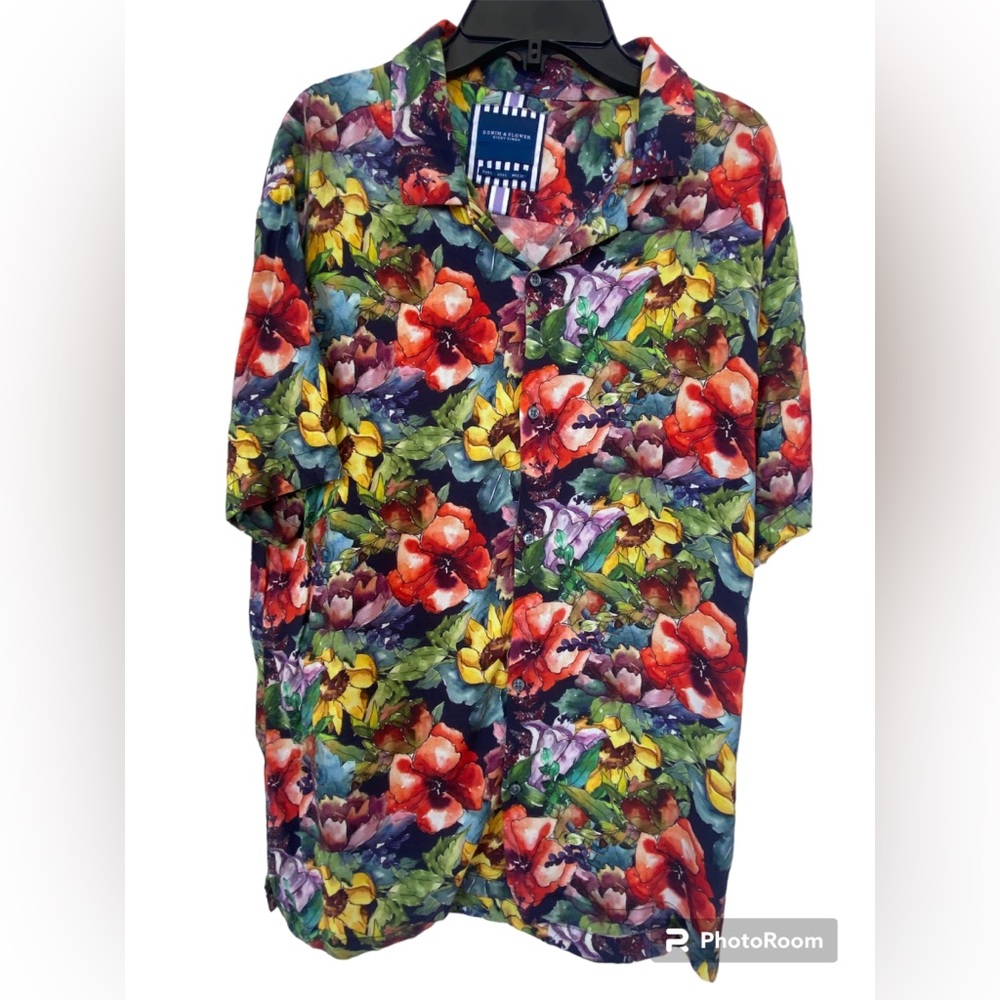 Denim & Flowers Ricky Singh Watercolor Floral Button up Men’s Size L